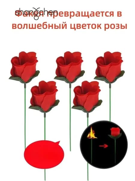 Факел превращается в волшебный цветок розы.Цвет: Красная роза, 1 шт.