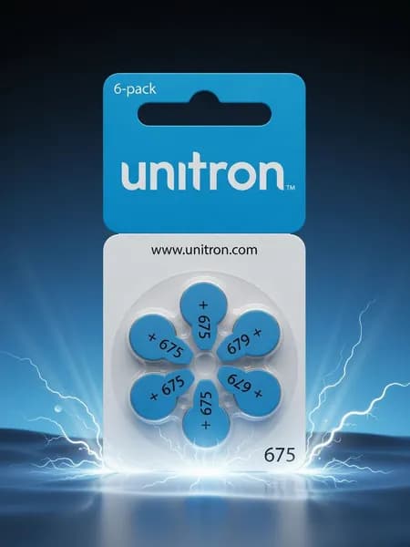 Unitron Батарейка PR44 (ZA675, V675A, DA675), ZincAir (воздушно-цинковый) тип, 1,45 В, 6 шт