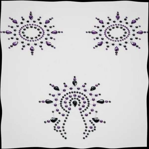 MYSTIM Breast & Pubic Jewelry Crystal Stiker, Набор стикеров Breast & Pubic Jewelry Crystal Stiker черный и сиреневый 3 шт