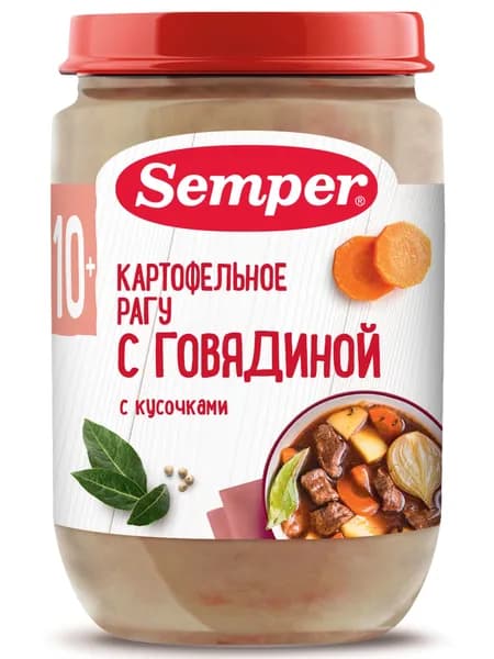 Пюре с кусочками детское Semper с 10 месяцев, готовое блюдо Картофельное рагу с говядиной, 190 г