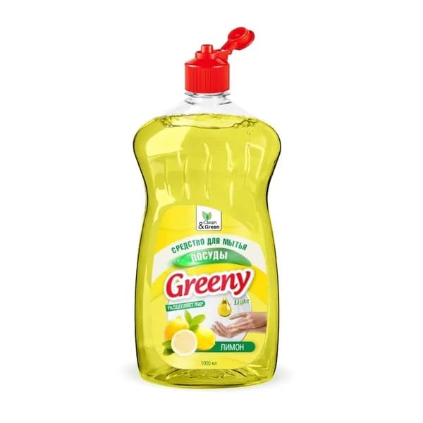 Средство для мытья посуды "Greeny" Light 1000 мл. лимон Clean&Green CG8133, 1 шт