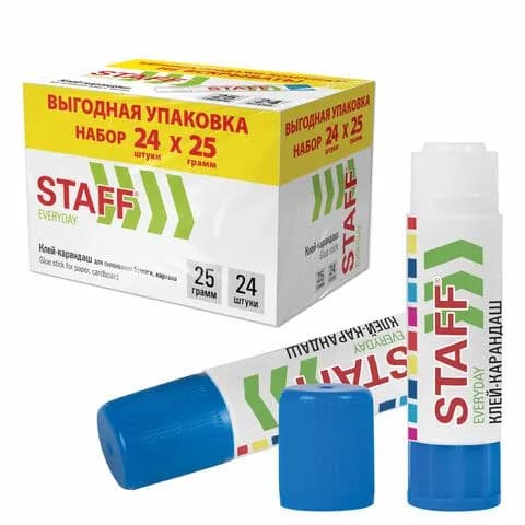 Клей-карандаш 25 г, выгодная упаковка, комплект 24 штуки, STAFF EVERYDAY, 273018