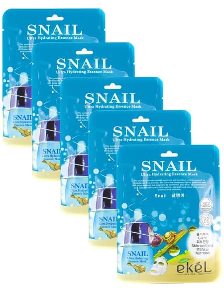 EKEL Набор увлажняющих тканевых масок для лица с Улиточным муцином Ekel Ultra Hydrating Essence Mask Snail (5 шт)