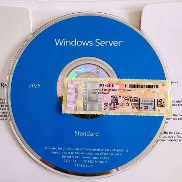Windows Server 2025 Standard Edition 64-битный DVD-пакет OEM, глобальная версия, онлайн-активация, пожизненный лицензионный ключ
