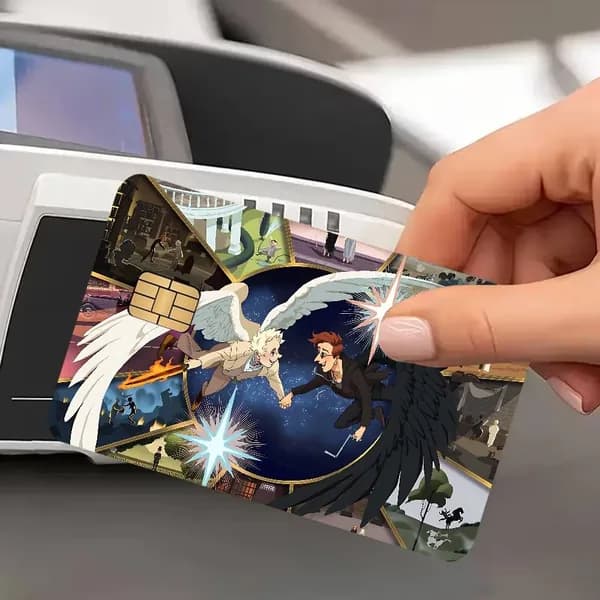 Благие знамения Good Omens Наклейка на банковскую карту, глянцевая защитная стойкая к стиранию