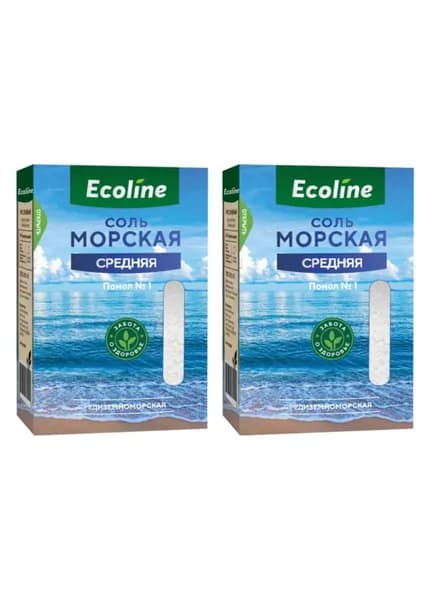 Эколайн Соль морская натуральная, пищевая, помол №1, 1 кг, 2 шт
