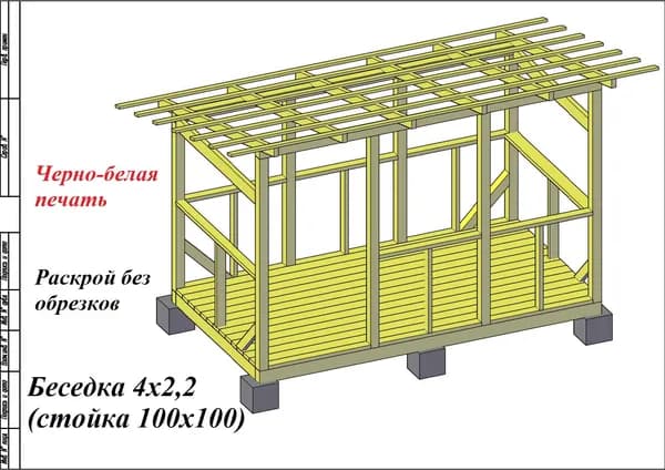 Раскрой без обрезков. Проект беседки 4х2,2 (стойка 100х100)
