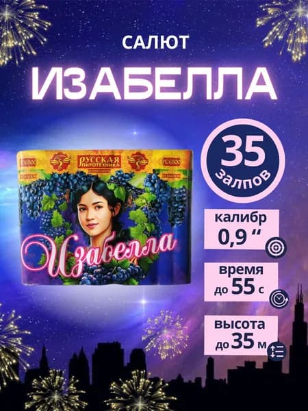 Салют фейерверк "Изабелла", 35 залпов, калибр 0,9 дюйма, Русская Пиротехника"