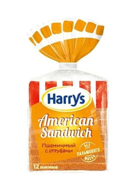Хлеб сэндвичный Harry's (Harrys) American Sandwich пшеничный с отрубями в нарезке 515г