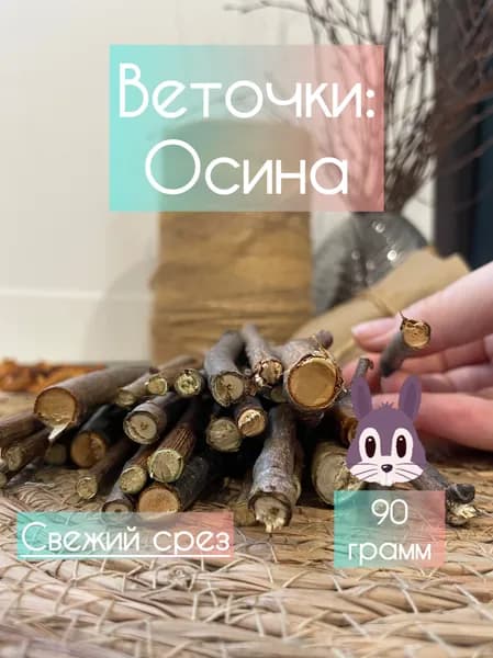 Веточки для грызунов из веток Осины, лакомство для грызунов, 90 гр