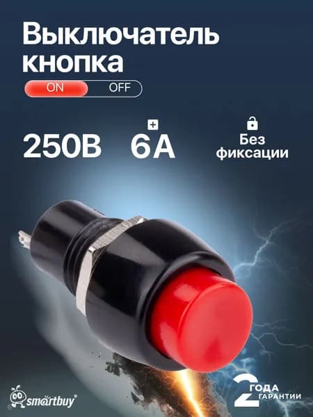 Выключатель-кнопка без фиксации 250В 2А (2с) ON-OFF красная (SBE-06-S36nfr-rp)