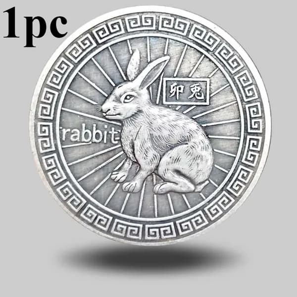 1 антикварная серебряная монета с памятным значком кролика Зодиака, подходящая для коллекции подарков
