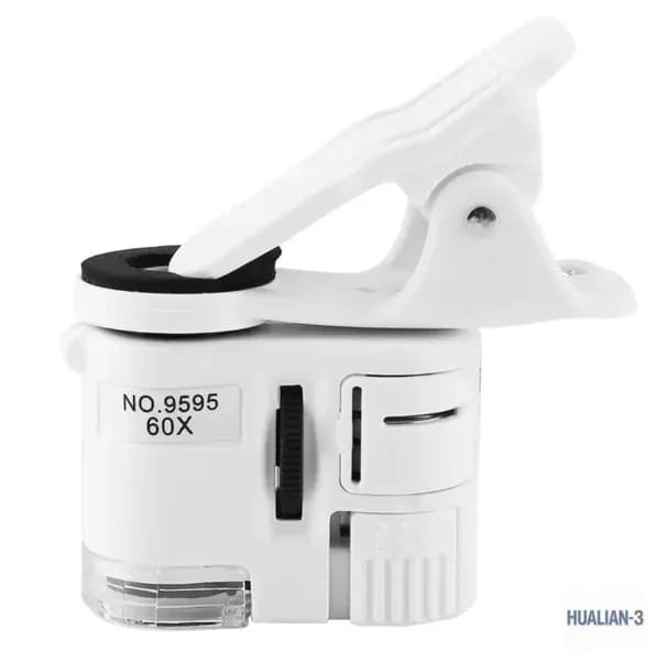 Микроскоп карманный 9595-W 60x с клипсой и подсветкой.