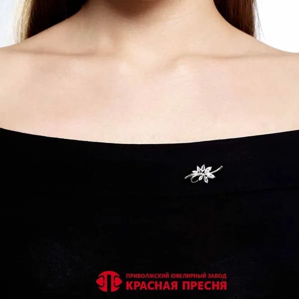 Брошь из серебра 925 с фианитами платинирование Б13815846Пл