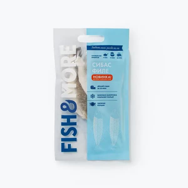Сибас филе на коже 240 г, Fish & More, замороженный