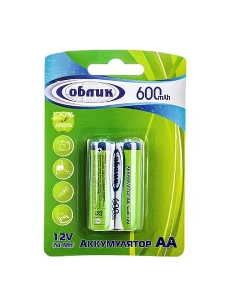 Аккумуляторная батарейка AA 600 mAh, 2 шт.