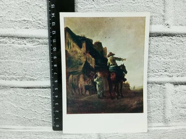 Канцелярия антикварная винтажная Открытка Всадник Художник Филипс Воуверман