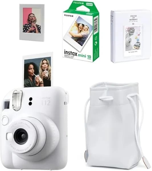 Fujifilm Instax Mini 12 белый фотоаппарат, 10 пленок, чехол, альбом на 64 страницы, магнитная рамка.