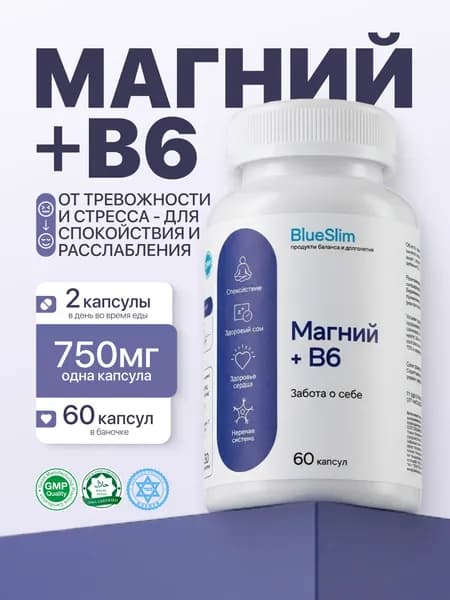 Магний цитрат В6 для женщин и мужчин антистресс, успокоительный БАД от стресса и тревожности для спокойствия / Витамины в капсулах для расслабления, энергии и улучшения качества сна, 60 капсул