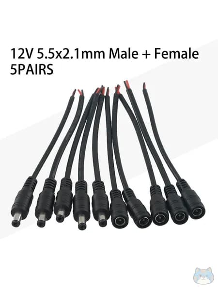 5 пар кабелей питания DC 5.5x2.1 мм Male/Female для LED и CCTV