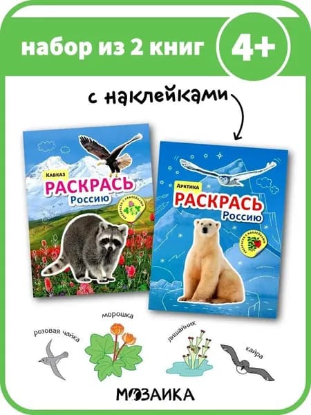Книжки раскраски с наклейками для детей. Обучение и развитие для мальчиков и девочек. МОЗАИКА kids. Раскрась Россию. Набор из 2 книг | Лозовская Мария