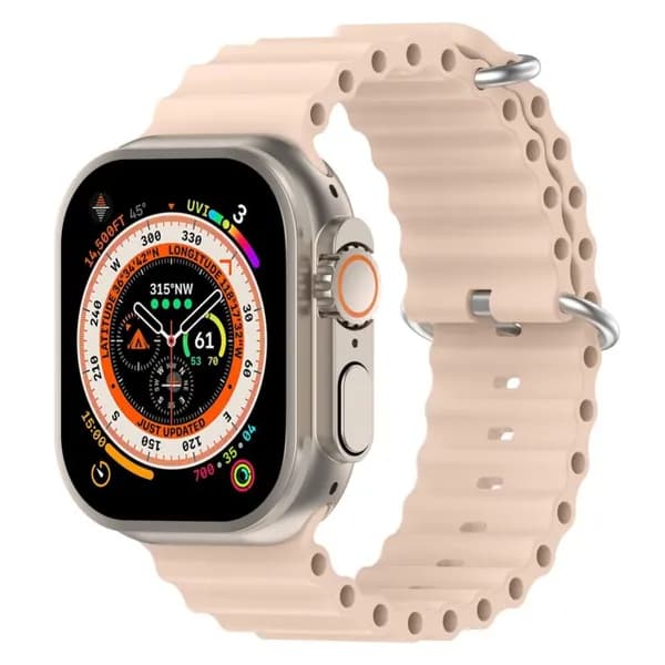 Ремешок для смарт-часов, фитнес-браслета Apple Watch Series 1 2 3 4 SE 5 6 7 8 ultra ультра силиконовый дайверский океан Ocean Band Эпл Вотч 42/44/45/49 мм, пудровый розовый