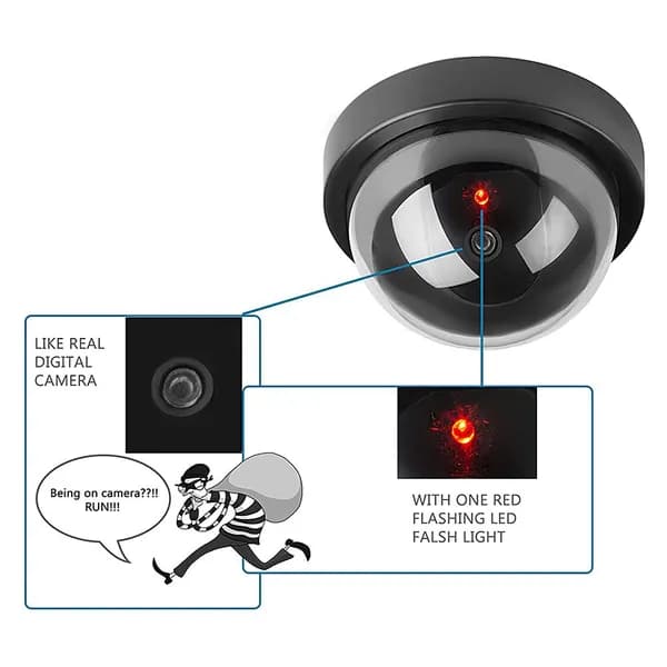 Муляж купольной камеры видеонаблюдения Dummy Security CCTV с мигающим красным светодиодом, черный, для улицы и дома