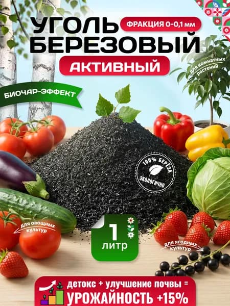 Активный биочар 1 литр для комнатных растений, почвоулучшатель для сада и огорода
