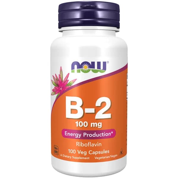 NOW Vitamin B2, Витамин В2 (рибофлавин), 100мг 100 растительных капсул, Витамины для кожи, для нервной системы, для обмена веществ, для энергии