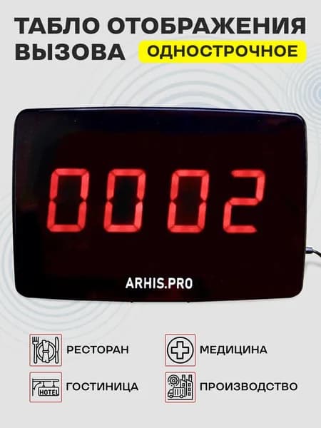 Табло отображения вызова персонала однострочный, русифицированный интерфейс, голосовое информирование или звуковой сигнал.