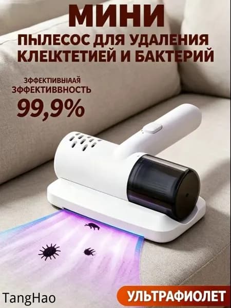 Портативный мини-пылесос от клещей с функцией стерилизации, беспроводной для дивана и постельных принадлежностей