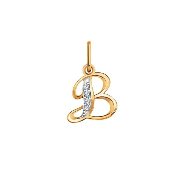 Золотая подвеска-бука В DIAMANT-ONLINE с фианитом 585 пробы