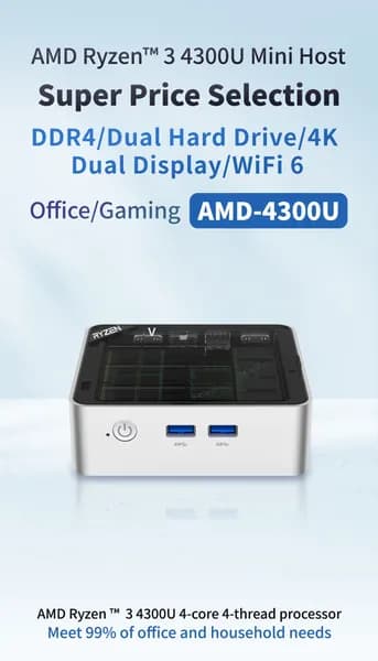 Мини-ПК Z43 Ryzen 3 4300U (AMD Ryzen 3 4300U, RAM 16 ГБ, SSD 512 ГБ, AMD Radeon, Windows 11 Pro), серебристый