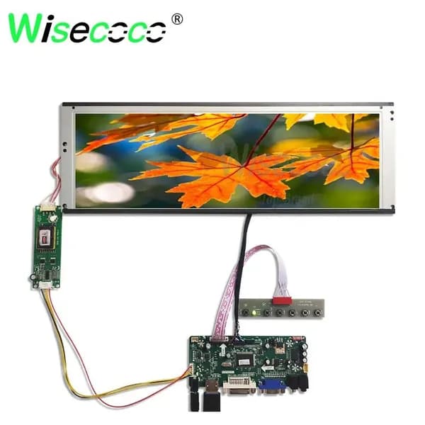 Wisecoco Пиксельный экран Вытянутый узкий дисплей 14.9" 1280×390, LVDS интерфейс 20 контактов, промышленная панель с платой управления, хаки