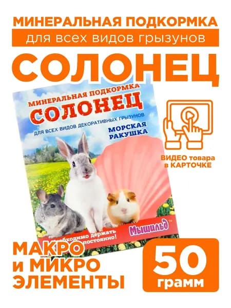 Солонец, минеральный камень для грызунов, Морская ракушка, Мышильд, 50 грамм