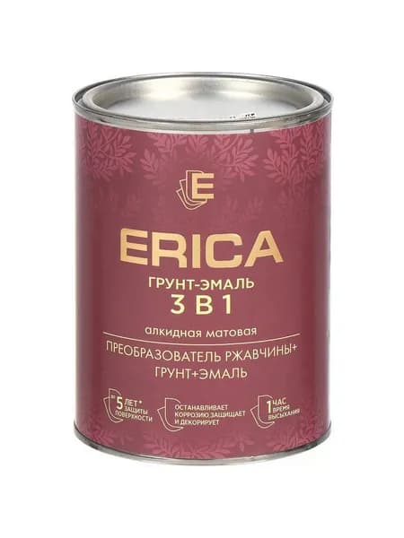 Грунт-эмаль Erica по ржавчине 3в1, алкидная, синяя, 0.8 кг