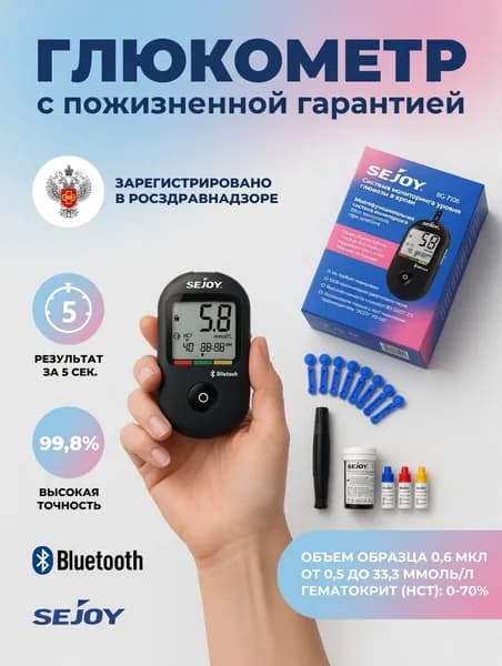 Глюкометр с полосками и прокалывателем Sejoy BG-710b