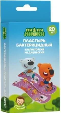 Набор пластырей влагостойких детских МИ-МИ-МИШКИ, размер 1,9х7,2 см, 20 шт.