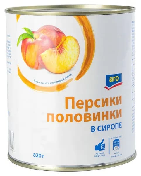 aro Половинки персиков в сиропе, 820г