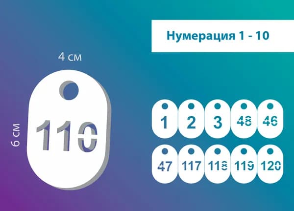 Номерки гардеробные от 1 до 10 / Форма "овал" / ушко 10 мм молочный акрил 3 мм