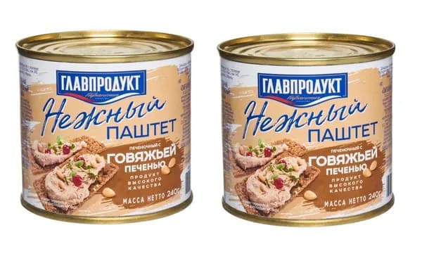 Главпродукт Паштет Нежный из говяжьей печени, 240 г, 2шт