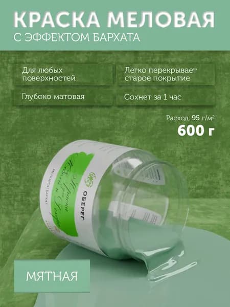 Краска меловая для мебели и декора "Меловой бархат" матовая без запаха мятная PaintGuard - 0,5л/0,6кг