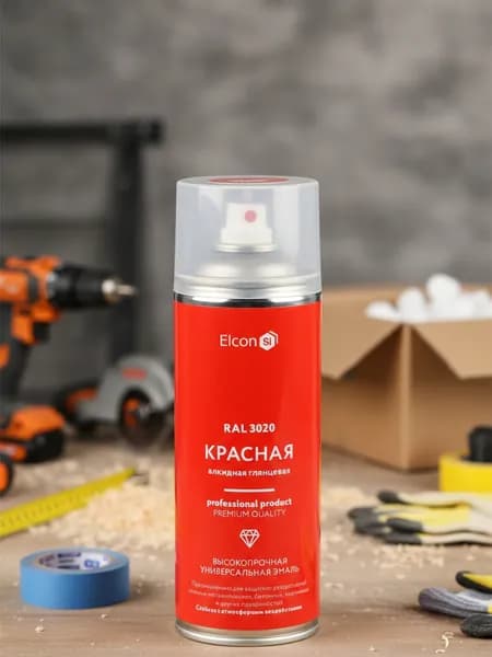 Эмаль аэрозольная Elcon универсальная, алкидная, глянцевая, красная, RAL 3020, 520 мл