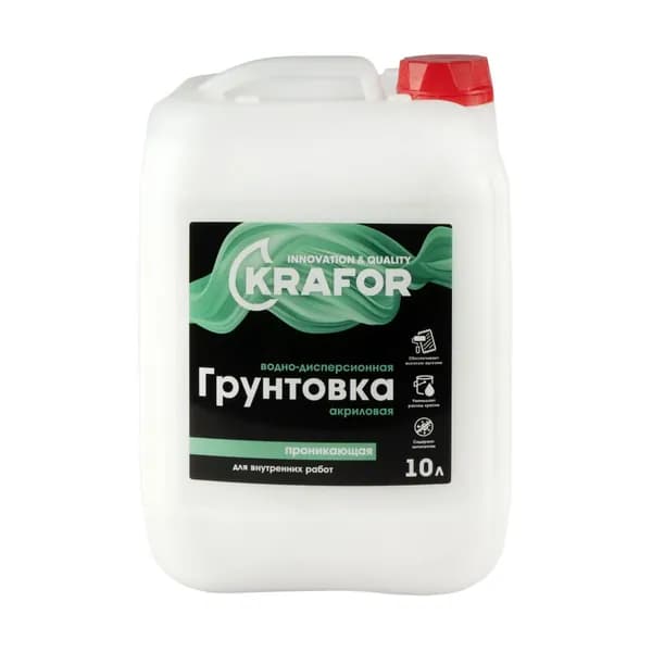 Грунтовка Krafor проникающая, для внутренних работ, зеленая этикетка, 10 л