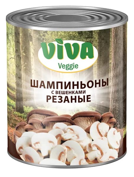 Шампиньоны с вешенками Viva Veggie резаные без уксуса, 3000г
