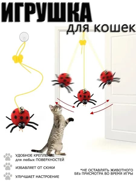 Игрушка Красный жук на резинке для кошек и котят, подвесная, с универсальным креплением