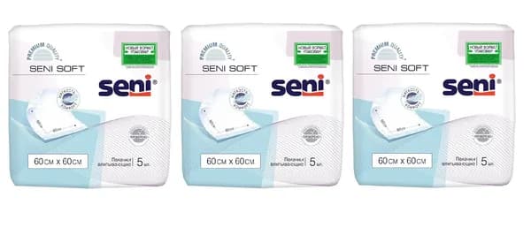 Пеленки впитывающие одноразовые урологические Seni Soft 60 x 60 cм, 5 шт, 3уп.