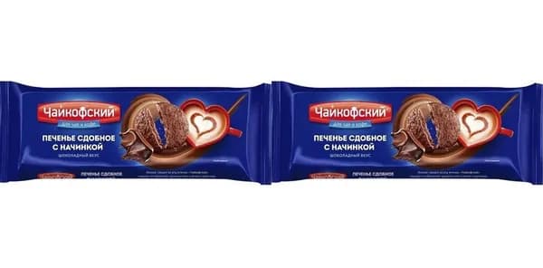 Чайкофский Печенье сдобное с какао, и начинкой с шоколадным вкусом, 120 гр, 2 уп