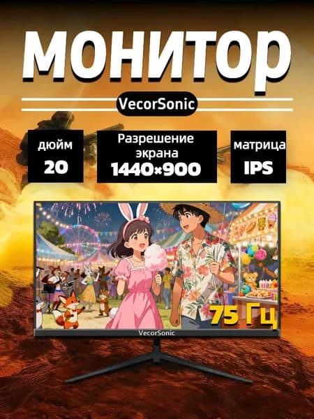 VecorSonic 20" Монитор 1440x900,75Гц (20cun LA-17), IPS, 1440x900 WXGA+, 75 Гц, черный