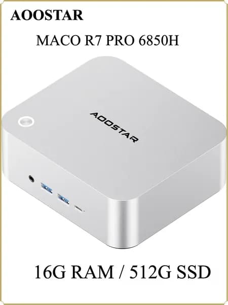 AOOSTAR Мини-ПК (AMD Ryzen 7 PRO 6850H, RAM 16 ГБ, SSD 512 ГБ, Windows 11 Pro)